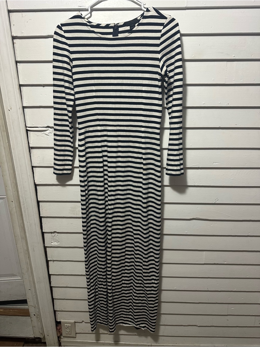 J. Crew Black & White Striped Long-Sleeve Maxi Dress